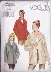 7833 EZ VOGUE COLLAR A- JACKET BUTTONS OR NOT  PATTERN 3 SZS 8-24 CHOICE UNCUT